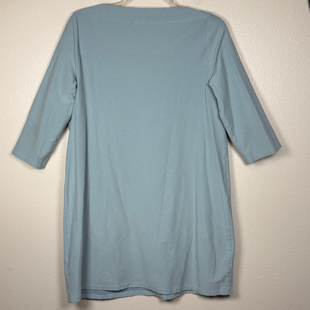 Eileen Fisher Washable Stretch Crepe Shift Dress L Boat Neck Viscose 3/4 Sleeves - Picture 5 of 10